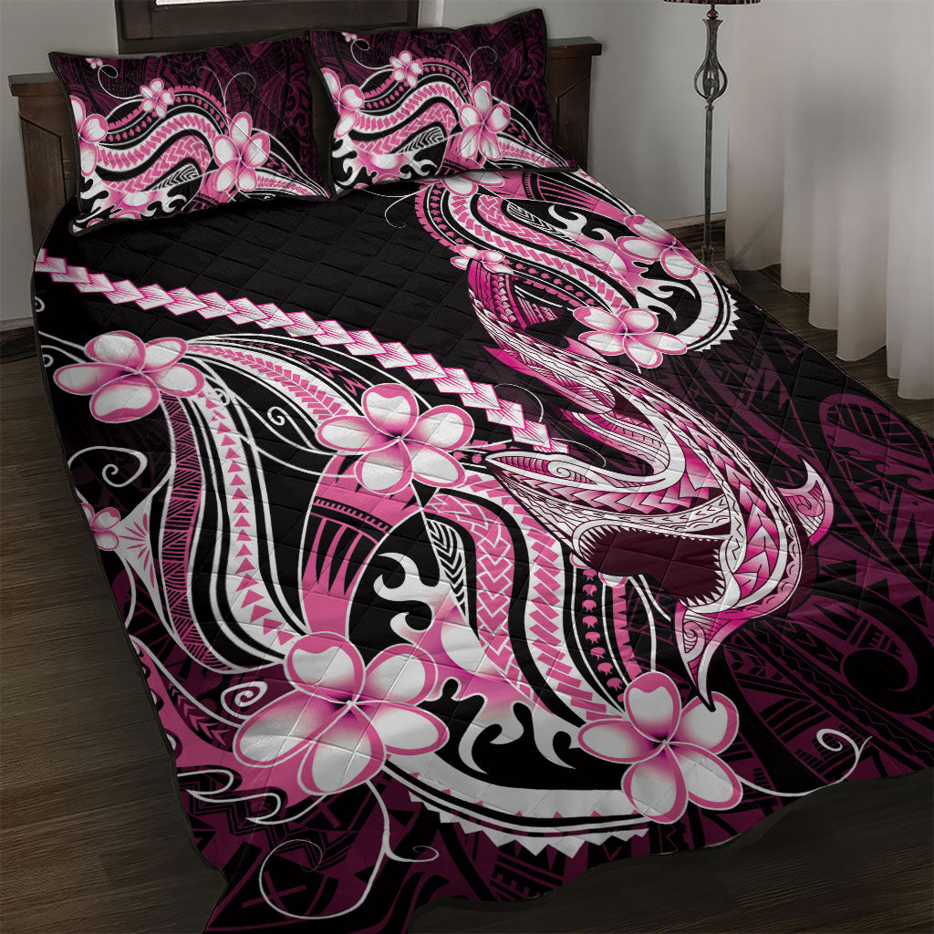 Pink Black Aloha Hawaii Quilt Bed Set Polynesian Shark Tattoo Plumeria LT14 Pink - Polynesian Pride