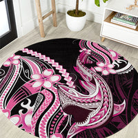 Pink Black Aloha Hawaii Round Carpet Polynesian Shark Tattoo Plumeria
