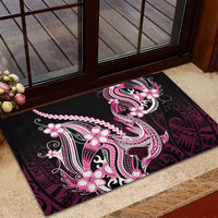 Pink Black Aloha Hawaii Rubber Doormat Polynesian Shark Tattoo Plumeria