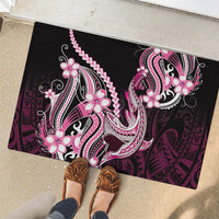 Pink Black Aloha Hawaii Rubber Doormat Polynesian Shark Tattoo Plumeria