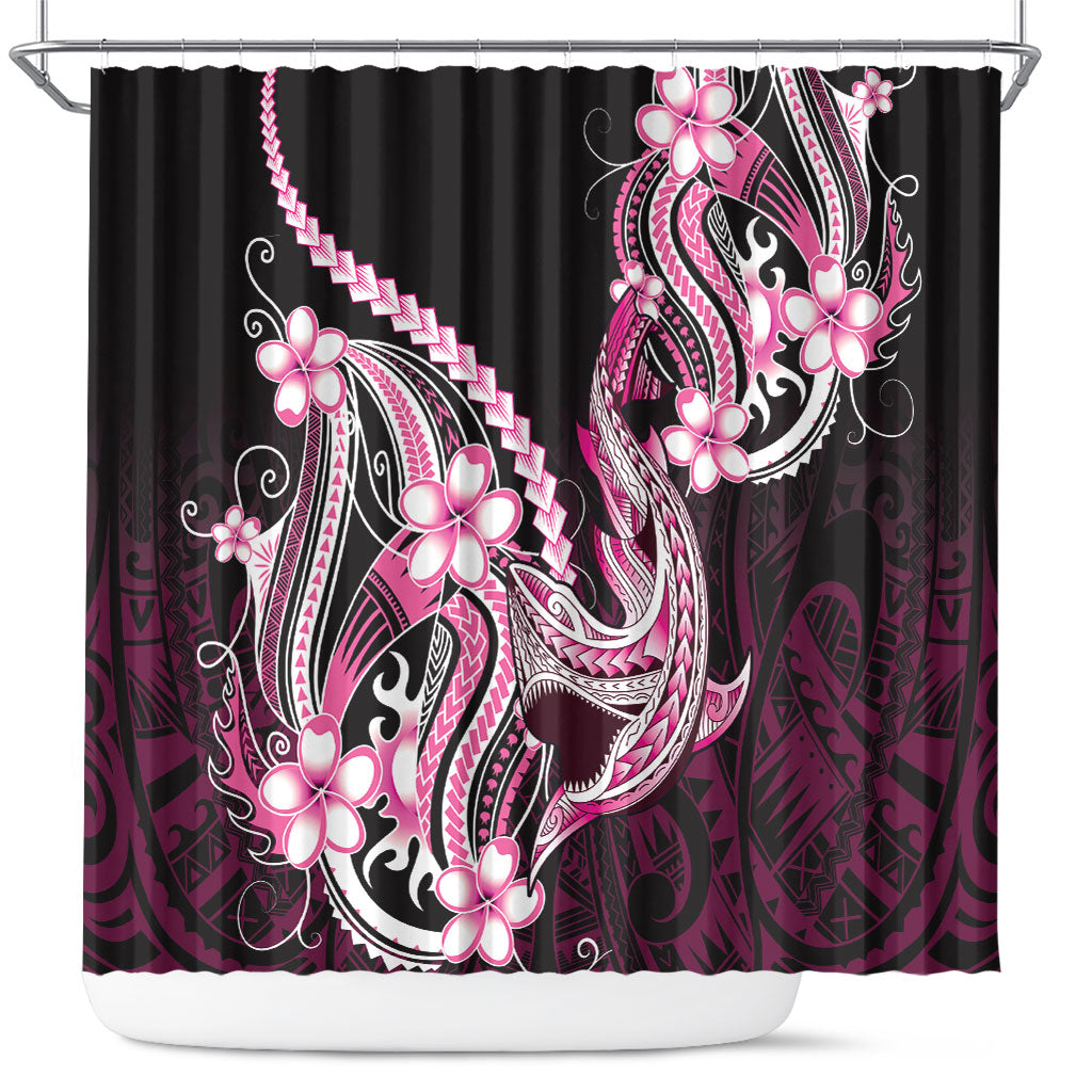 Pink Black Aloha Hawaii Shower Curtain Polynesian Shark Tattoo Plumeria