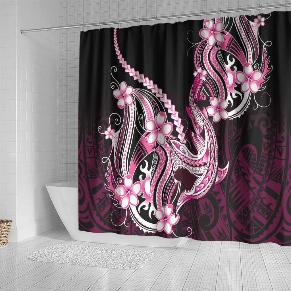 Pink Black Aloha Hawaii Shower Curtain Polynesian Shark Tattoo Plumeria