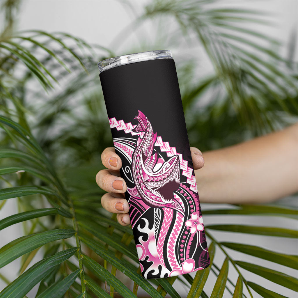Pink Black Aloha Hawaii Skinny Tumbler Polynesian Shark Tattoo Plumeria