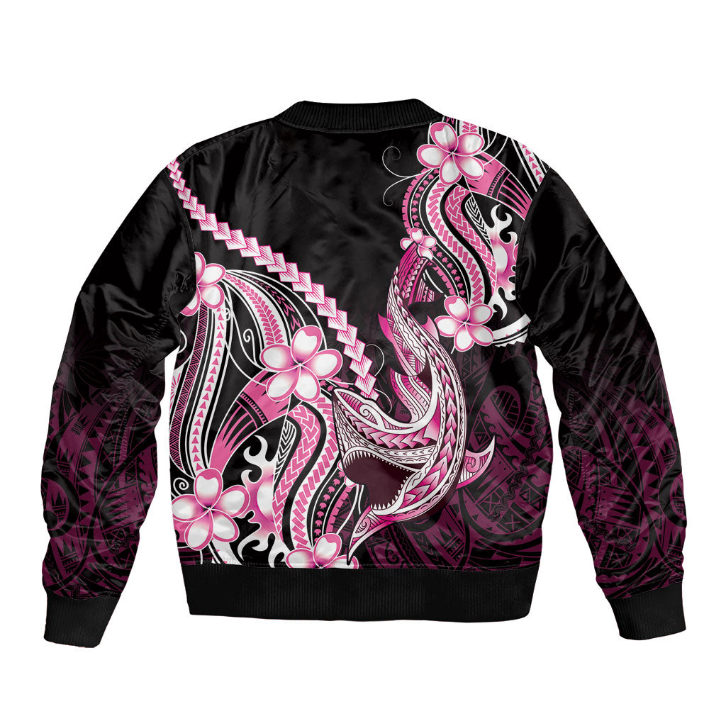 Pink Black Aloha Hawaii Sleeve Zip Bomber Jacket Polynesian Shark Tattoo Plumeria