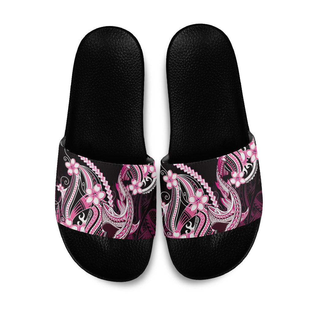 Pink Black Aloha Hawaii Slide Sandals Polynesian Shark Tattoo Plumeria LT14 Pink - Polynesian Pride