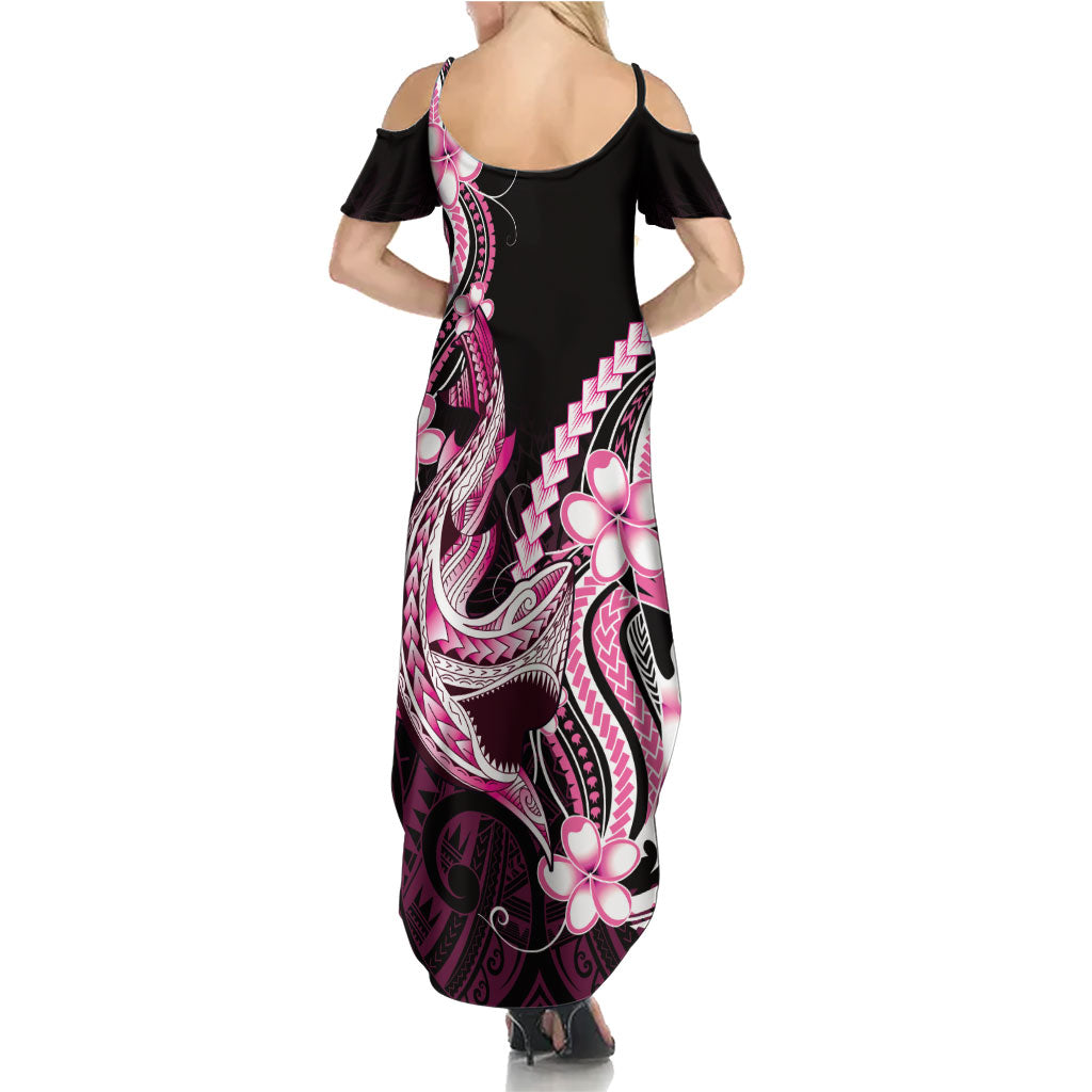 Pink Black Aloha Hawaii Summer Maxi Dress Polynesian Shark Tattoo Plumeria