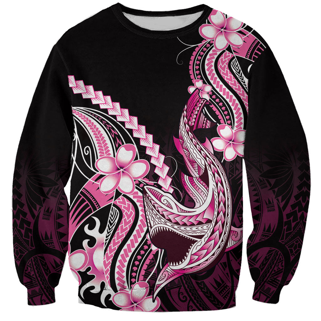Pink Black Aloha Hawaii Sweatshirt Polynesian Shark Tattoo Plumeria LT14 Unisex Pink - Polynesian Pride
