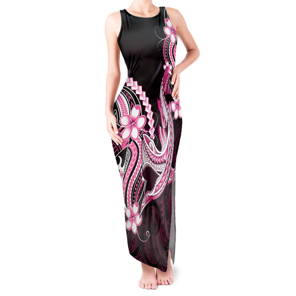 Pink Black Aloha Hawaii Tank Maxi Dress Polynesian Shark Tattoo Plumeria LT14 Women Pink - Polynesian Pride