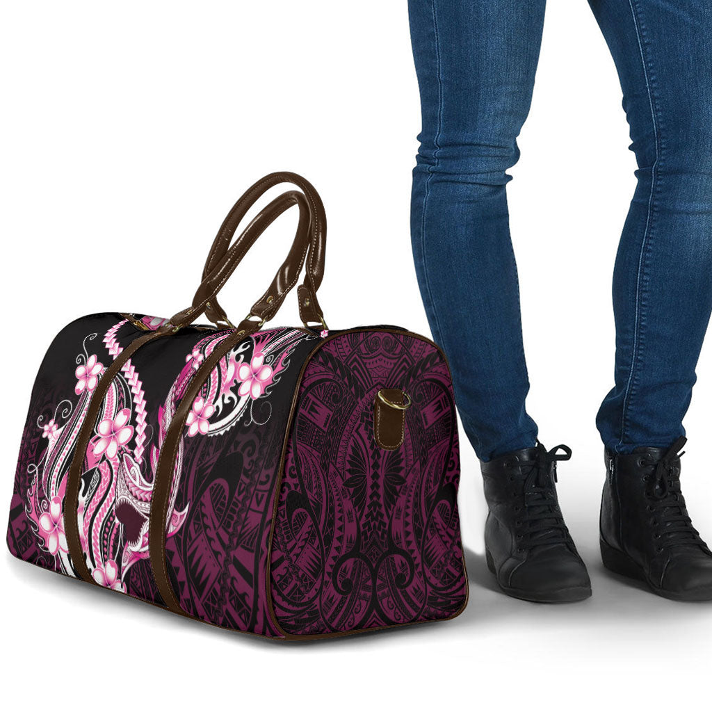 Pink Black Aloha Hawaii Travel Bag Polynesian Shark Tattoo Plumeria