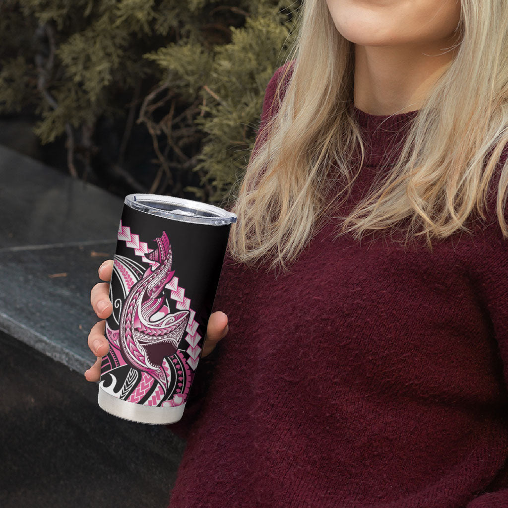 Pink Black Aloha Hawaii Tumbler Cup Polynesian Shark Tattoo Plumeria