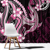 Pink Black Aloha Hawaii Window Curtain Polynesian Shark Tattoo Plumeria