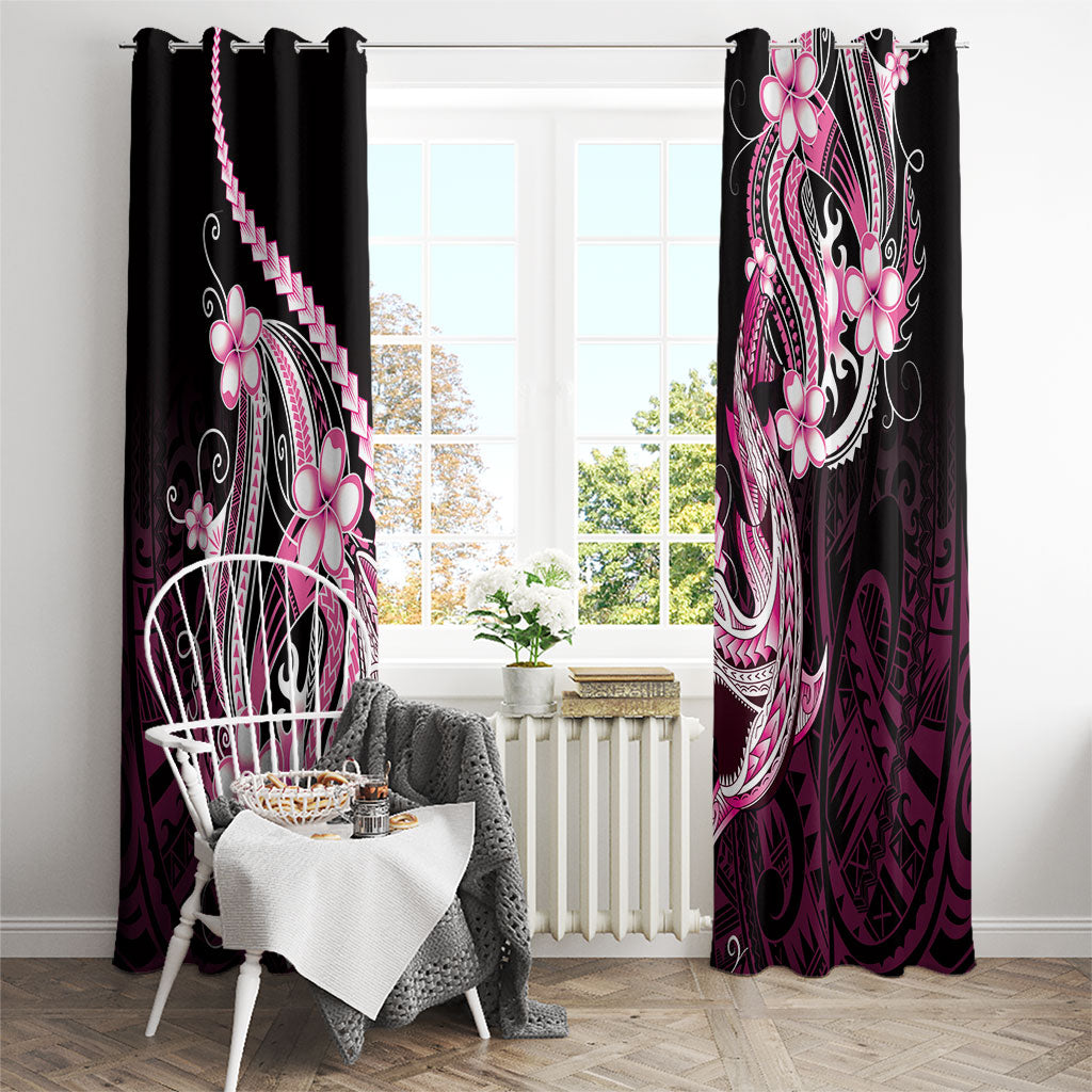 Pink Black Aloha Hawaii Window Curtain Polynesian Shark Tattoo Plumeria