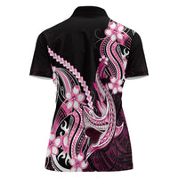 Pink Black Aloha Hawaii Women Polo Shirt Polynesian Shark Tattoo Plumeria