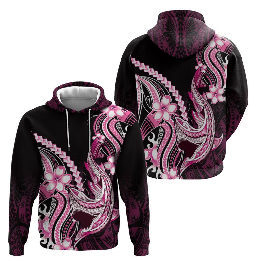 Pink Black Aloha Hawaii Zip Hoodie Polynesian Shark Tattoo Plumeria