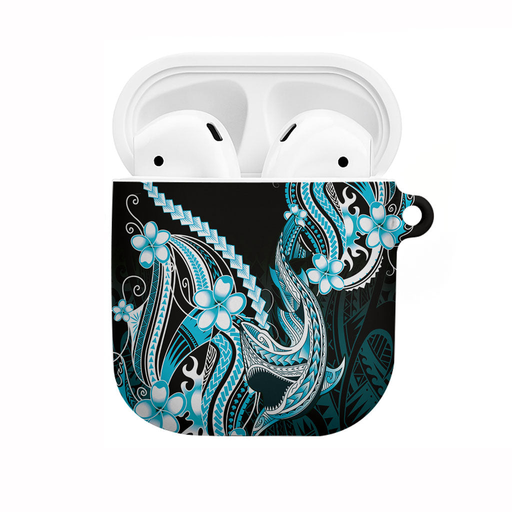 Blue Black Aloha Hawaii AirPods Case Polynesian Shark Tattoo Plumeria LT14 Blue - Polynesian Pride