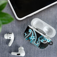 Blue Black Aloha Hawaii AirPods Case Polynesian Shark Tattoo Plumeria