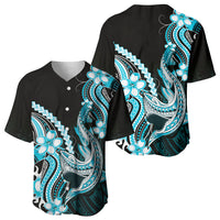 Blue Black Aloha Hawaii Baseball Jersey Polynesian Shark Tattoo Plumeria