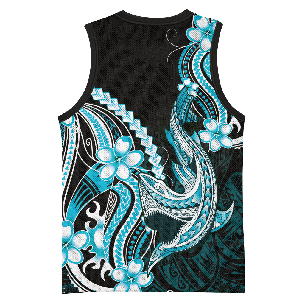Blue Black Aloha Hawaii Basketball Jersey Polynesian Shark Tattoo Plumeria