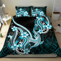 Blue Black Aloha Hawaii Bedding Set Polynesian Shark Tattoo Plumeria
