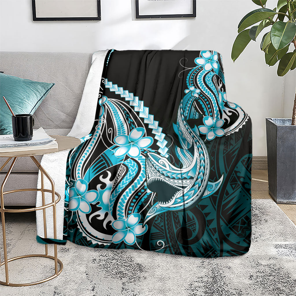 Blue Black Aloha Hawaii Blanket Polynesian Shark Tattoo Plumeria