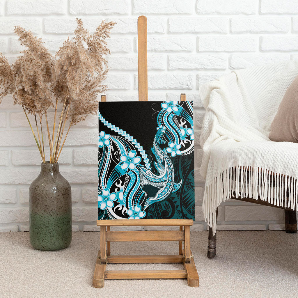Blue Black Aloha Hawaii Canvas Wall Art Polynesian Shark Tattoo Plumeria