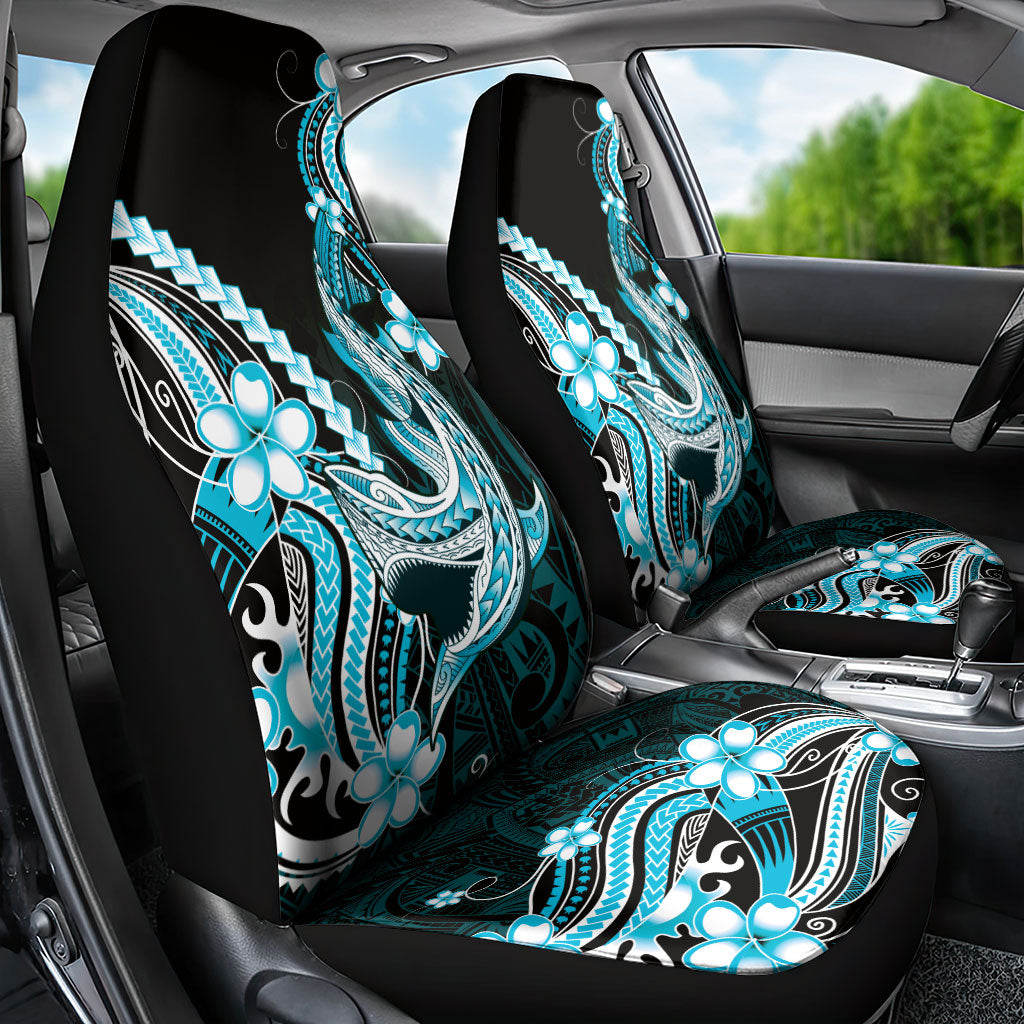 Blue Black Aloha Hawaii Car Seat Cover Polynesian Shark Tattoo Plumeria