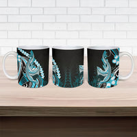 Blue Black Aloha Hawaii Ceramic Mug Polynesian Shark Tattoo Plumeria