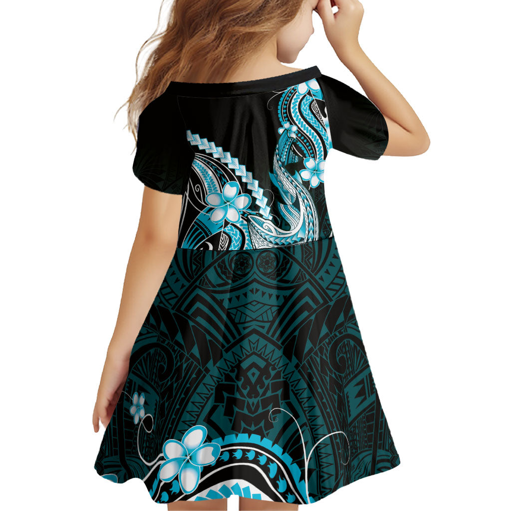 Blue Black Aloha Hawaii Family Matching Mermaid Dress and Hawaiian Shirt Polynesian Shark Tattoo Plumeria