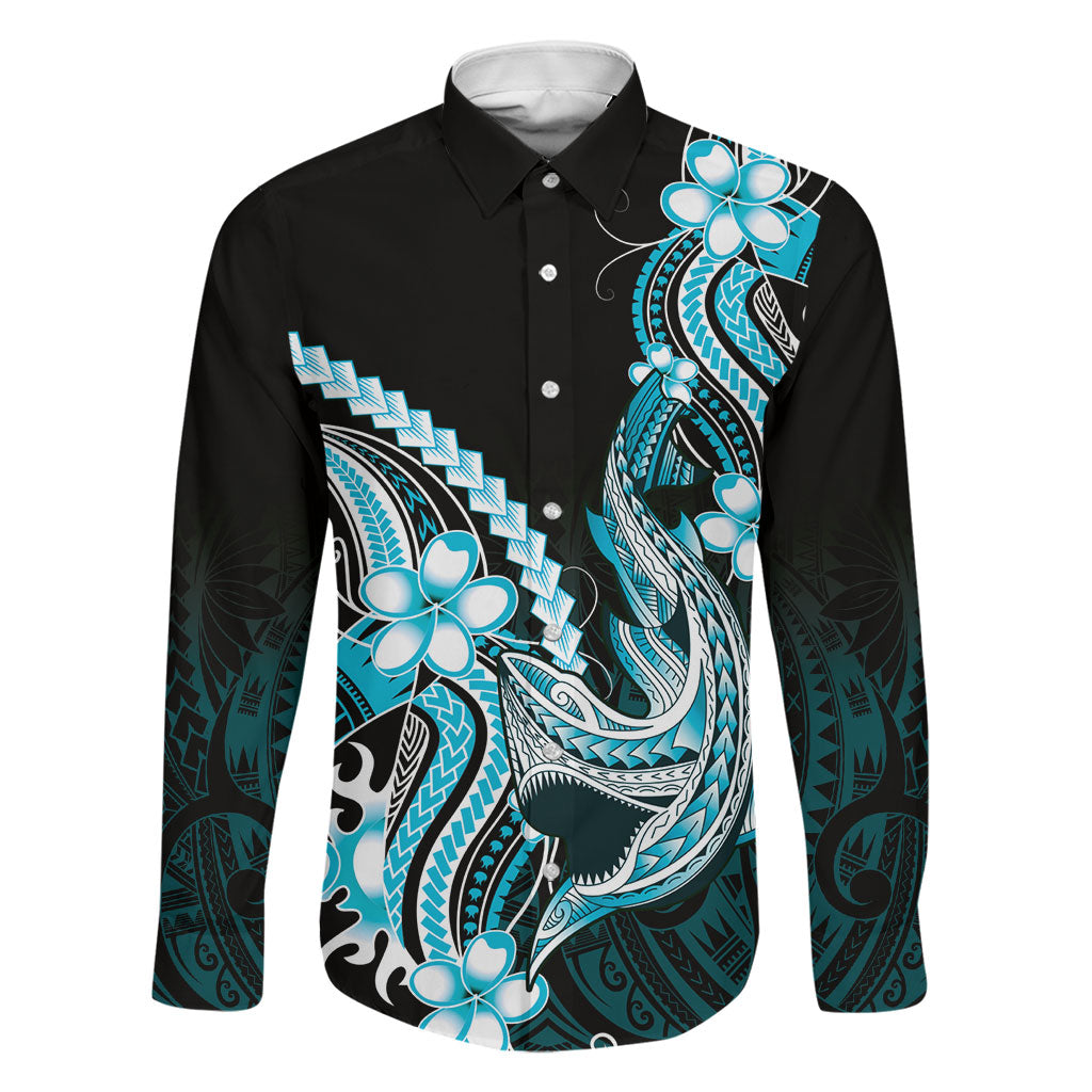 Blue Black Aloha Hawaii Family Matching Mermaid Dress and Hawaiian Shirt Polynesian Shark Tattoo Plumeria