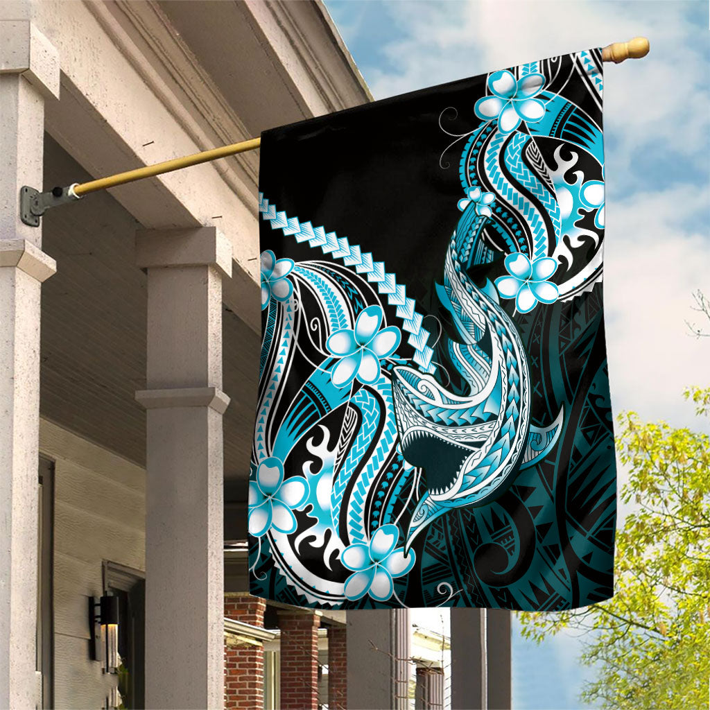 Blue Black Aloha Hawaii Garden Flag Polynesian Shark Tattoo Plumeria LT14 House Flag Blue - Polynesian Pride