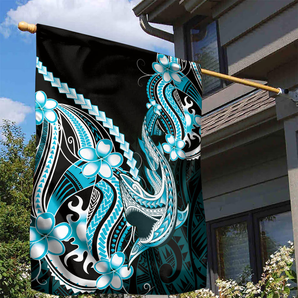 Blue Black Aloha Hawaii Garden Flag Polynesian Shark Tattoo Plumeria