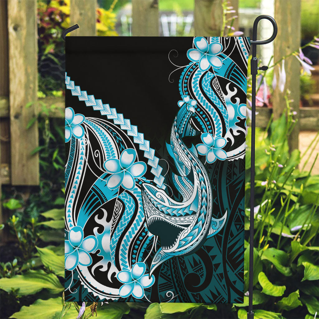 Blue Black Aloha Hawaii Garden Flag Polynesian Shark Tattoo Plumeria