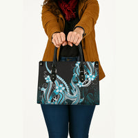 Blue Black Aloha Hawaii Leather Bag Polynesian Shark Tattoo Plumeria