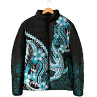 Blue Black Aloha Hawaii Padded Jacket Polynesian Shark Tattoo Plumeria