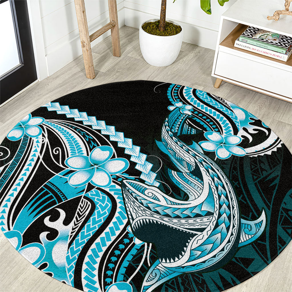 Blue Black Aloha Hawaii Round Carpet Polynesian Shark Tattoo Plumeria LT14 Blue - Polynesian Pride