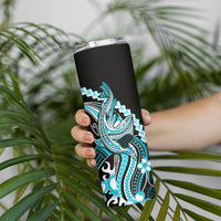 Blue Black Aloha Hawaii Skinny Tumbler Polynesian Shark Tattoo Plumeria