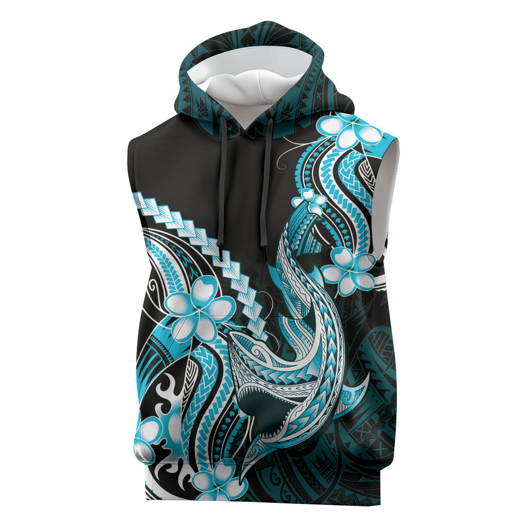 Blue Black Aloha Hawaii Sleeveless Hoodie Polynesian Shark Tattoo Plumeria LT14 Blue - Polynesian Pride