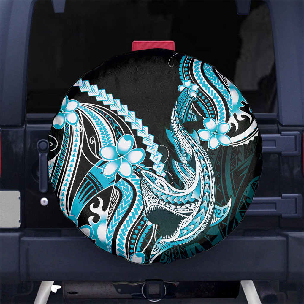 Blue Black Aloha Hawaii Spare Tire Cover Polynesian Shark Tattoo Plumeria LT14 No hole Blue - Polynesian Pride
