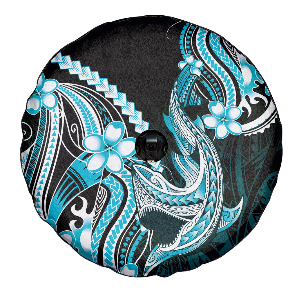 Blue Black Aloha Hawaii Spare Tire Cover Polynesian Shark Tattoo Plumeria