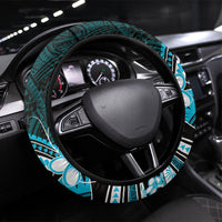 Blue Black Aloha Hawaii Steering Wheel Cover Polynesian Shark Tattoo Plumeria
