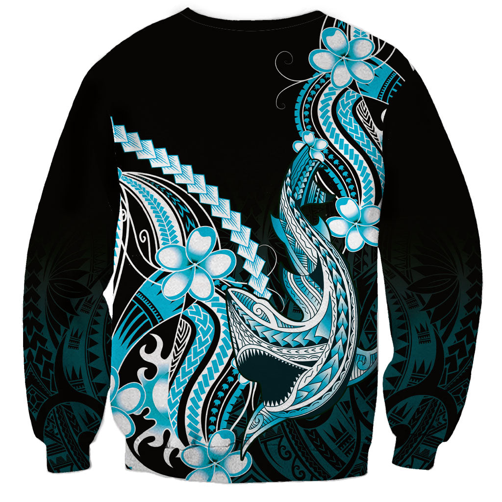 Blue Black Aloha Hawaii Sweatshirt Polynesian Shark Tattoo Plumeria