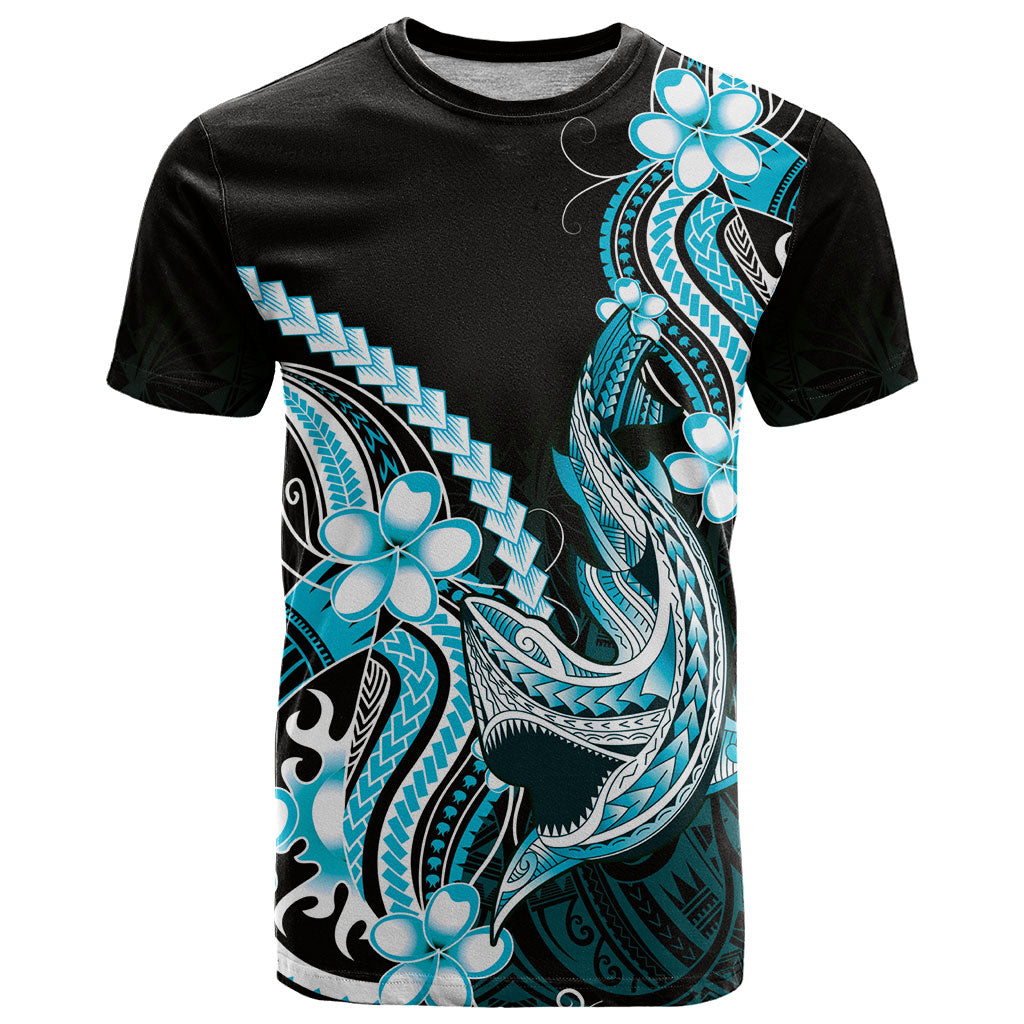 Blue Black Aloha Hawaii T Shirt Polynesian Shark Tattoo Plumeria LT14 Blue - Polynesian Pride