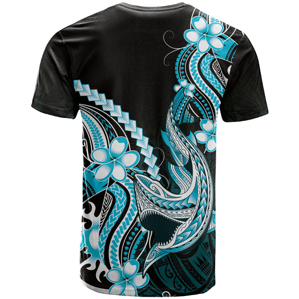 Blue Black Aloha Hawaii T Shirt Polynesian Shark Tattoo Plumeria
