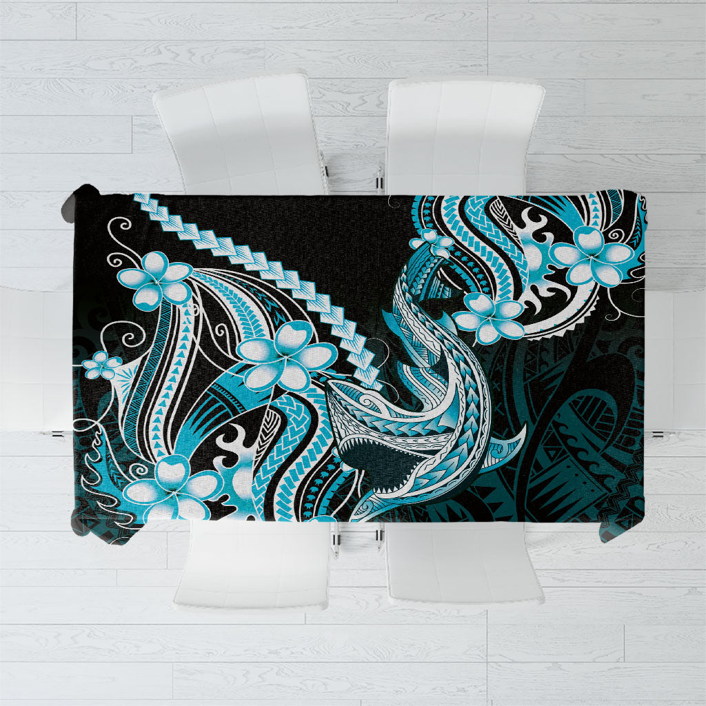 Blue Black Aloha Hawaii Tablecloth Polynesian Shark Tattoo Plumeria LT14 Blue - Polynesian Pride