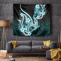 Blue Black Aloha Hawaii Tapestry Polynesian Shark Tattoo Plumeria