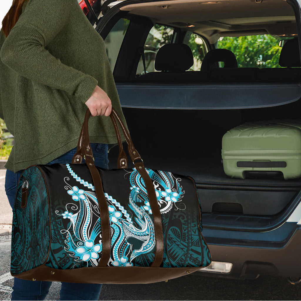Blue Black Aloha Hawaii Travel Bag Polynesian Shark Tattoo Plumeria