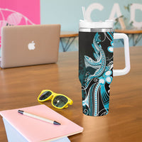 Blue Black Aloha Hawaii Tumbler With Handle Polynesian Shark Tattoo Plumeria