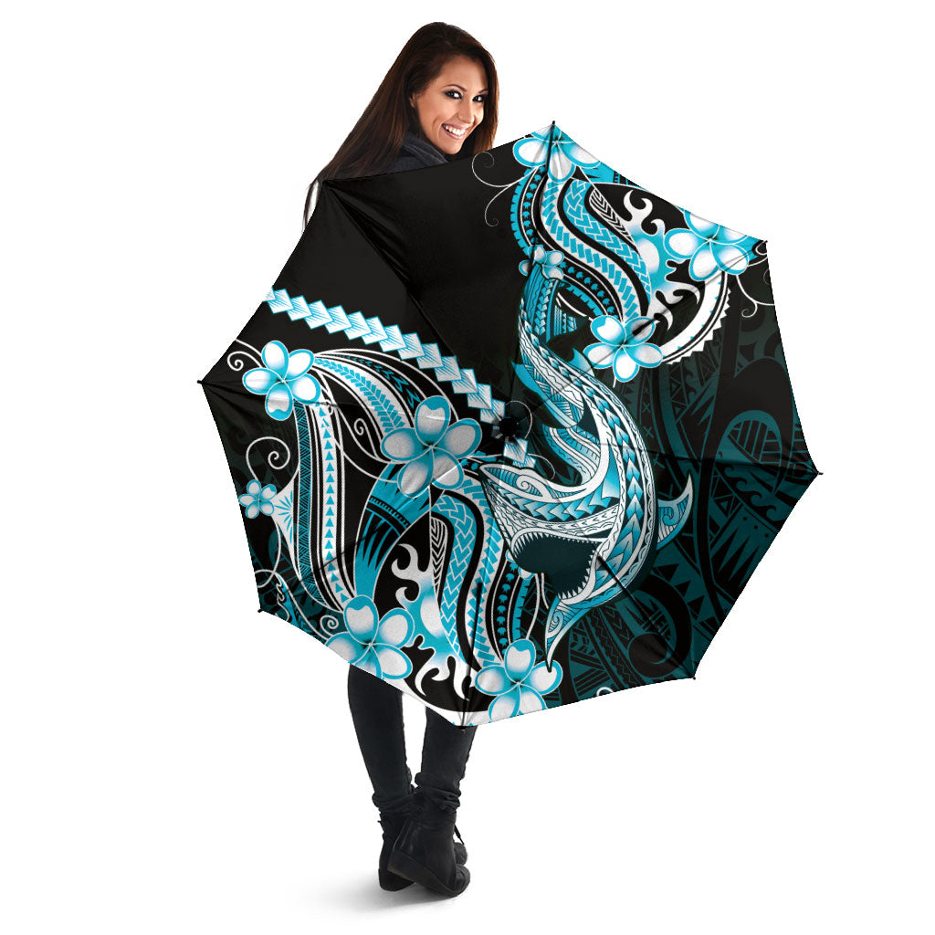 Blue Black Aloha Hawaii Umbrella Polynesian Shark Tattoo Plumeria