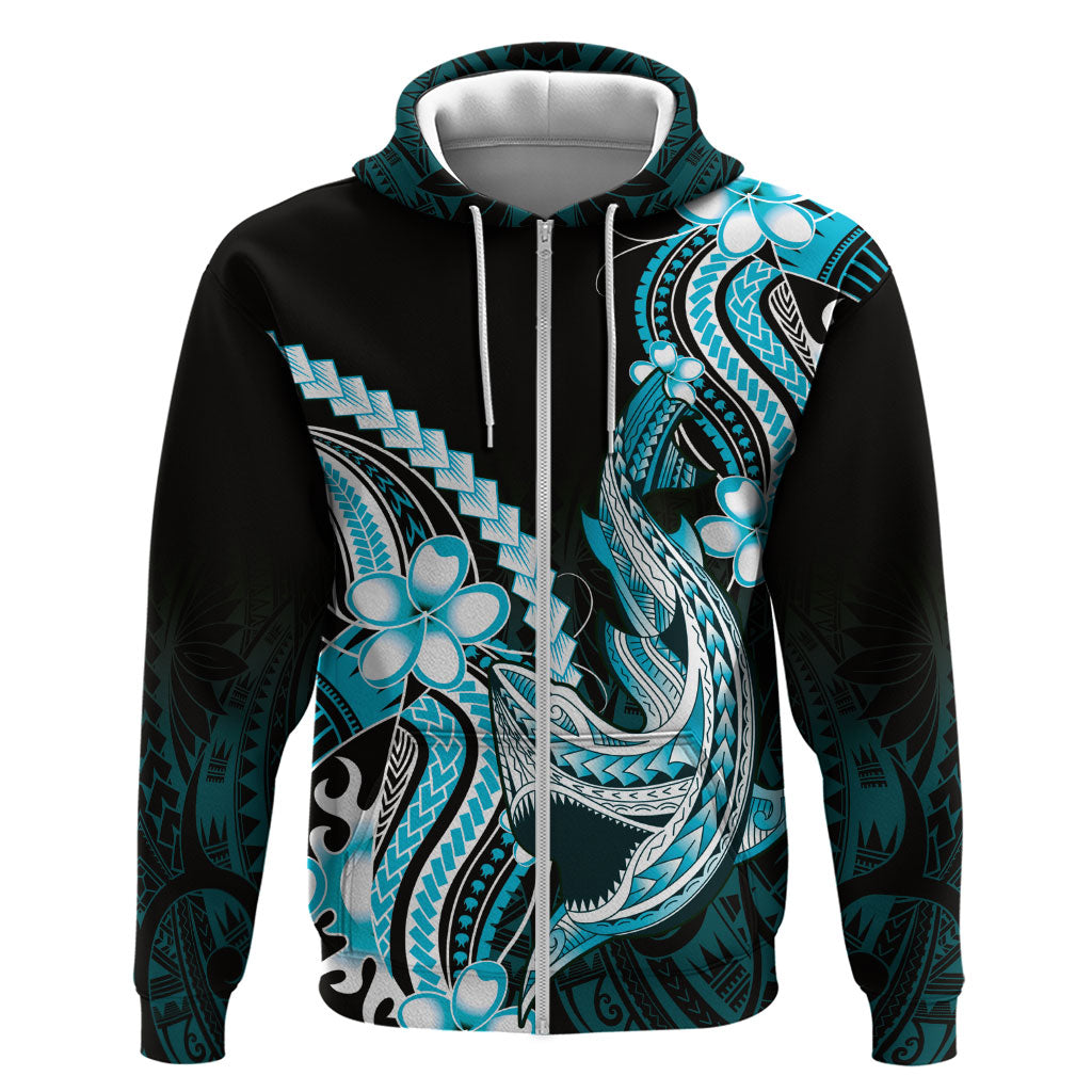 Blue Black Aloha Hawaii Zip Hoodie Polynesian Shark Tattoo Plumeria LT14 Zip Hoodie Blue - Polynesian Pride