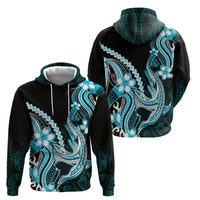 Blue Black Aloha Hawaii Zip Hoodie Polynesian Shark Tattoo Plumeria